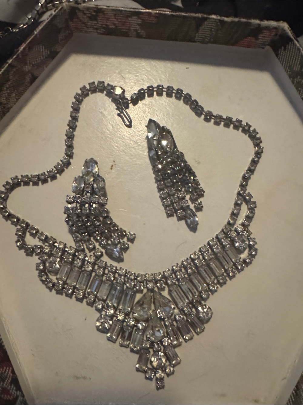 Silver Crystal Statement Necklace and Matching Earrings Set